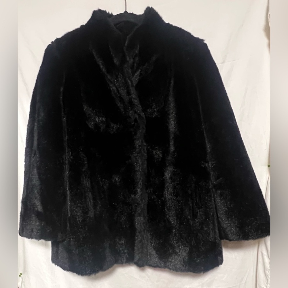 Vintage Hillmoor NY Tissavel France Faux Fur Jacket Coat Black Union Made Winter - Picture 3 of 14